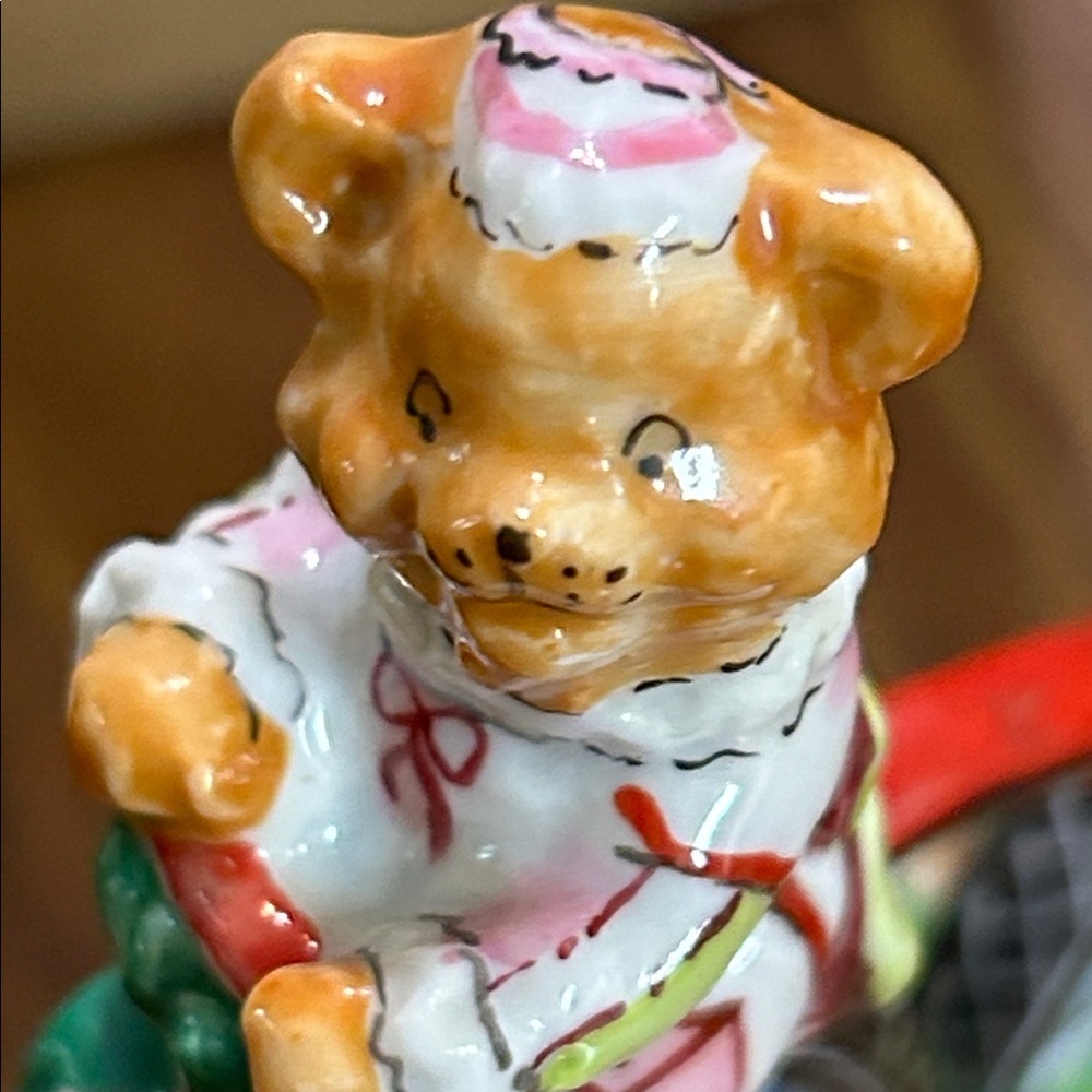Vintage France Deco Limoges peint main Teddy Bear on Tricycle trinket Box